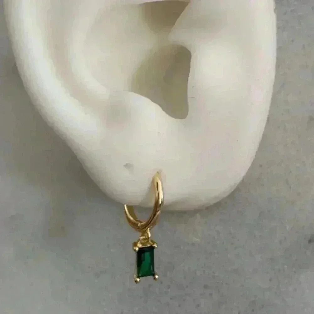 COPY - 18K Gold Green Crystal Dangle Princess Huggie Hoop Earrings Brand New - Picture 4 of 4